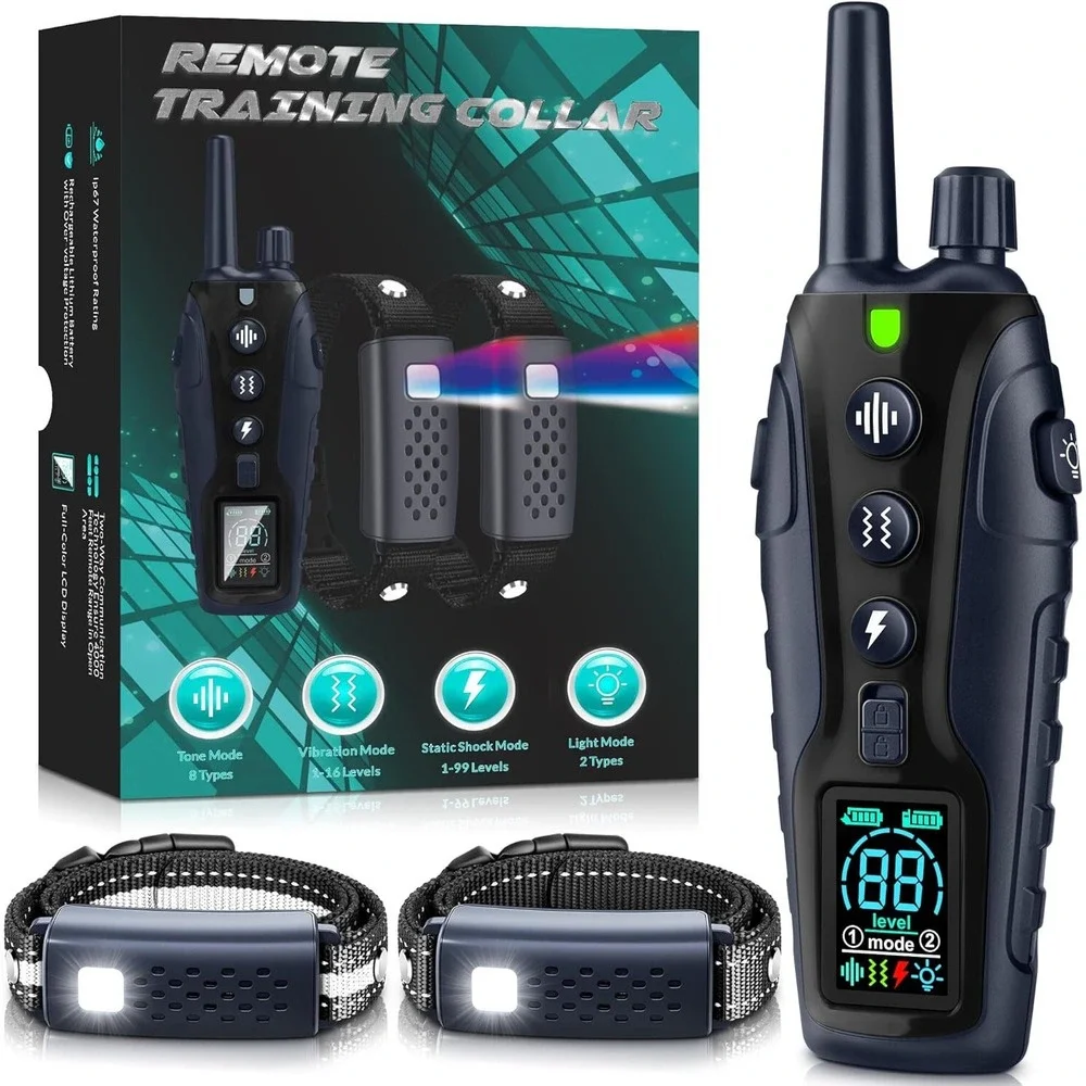 Dog Shock Collar 2 Dogs(15-150lbs) with Flashing Light for Night Walks, 4000FT